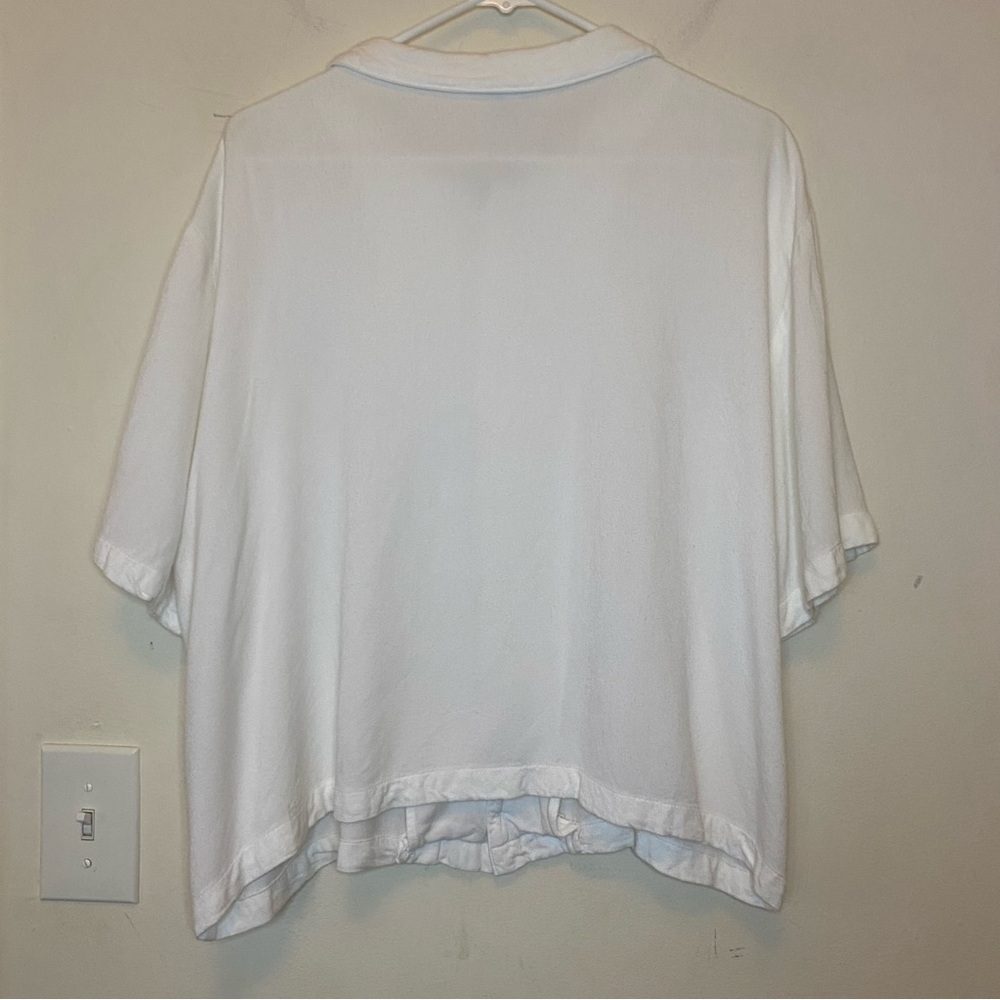 CP SHADES Button Down Short Sleeve Boxy Rayon Blouse White Sz Large - Picture 8 of 10